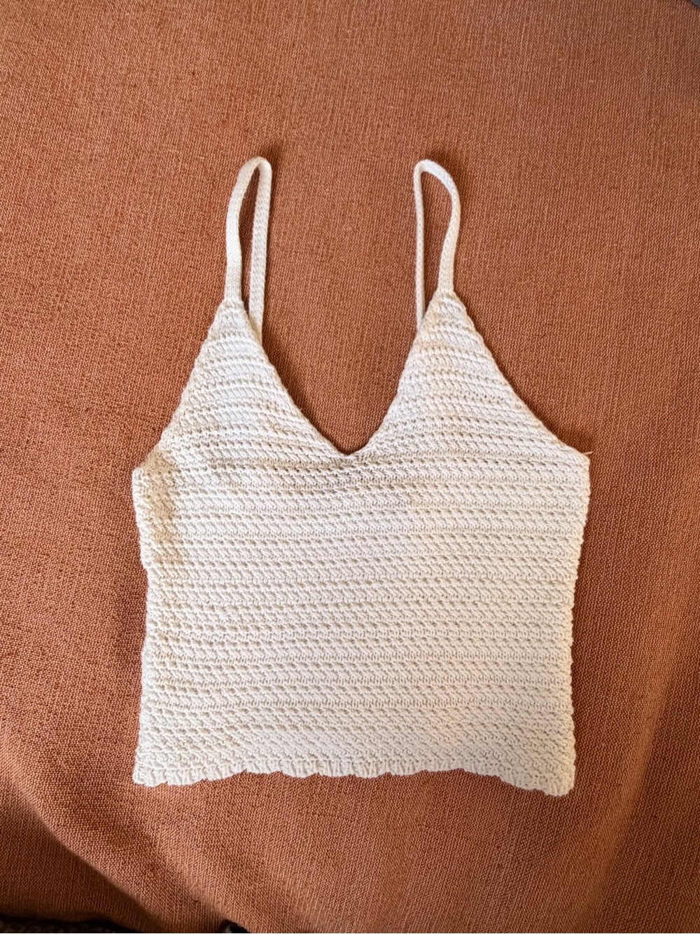 Cream Crochet V-Neck Cami Top